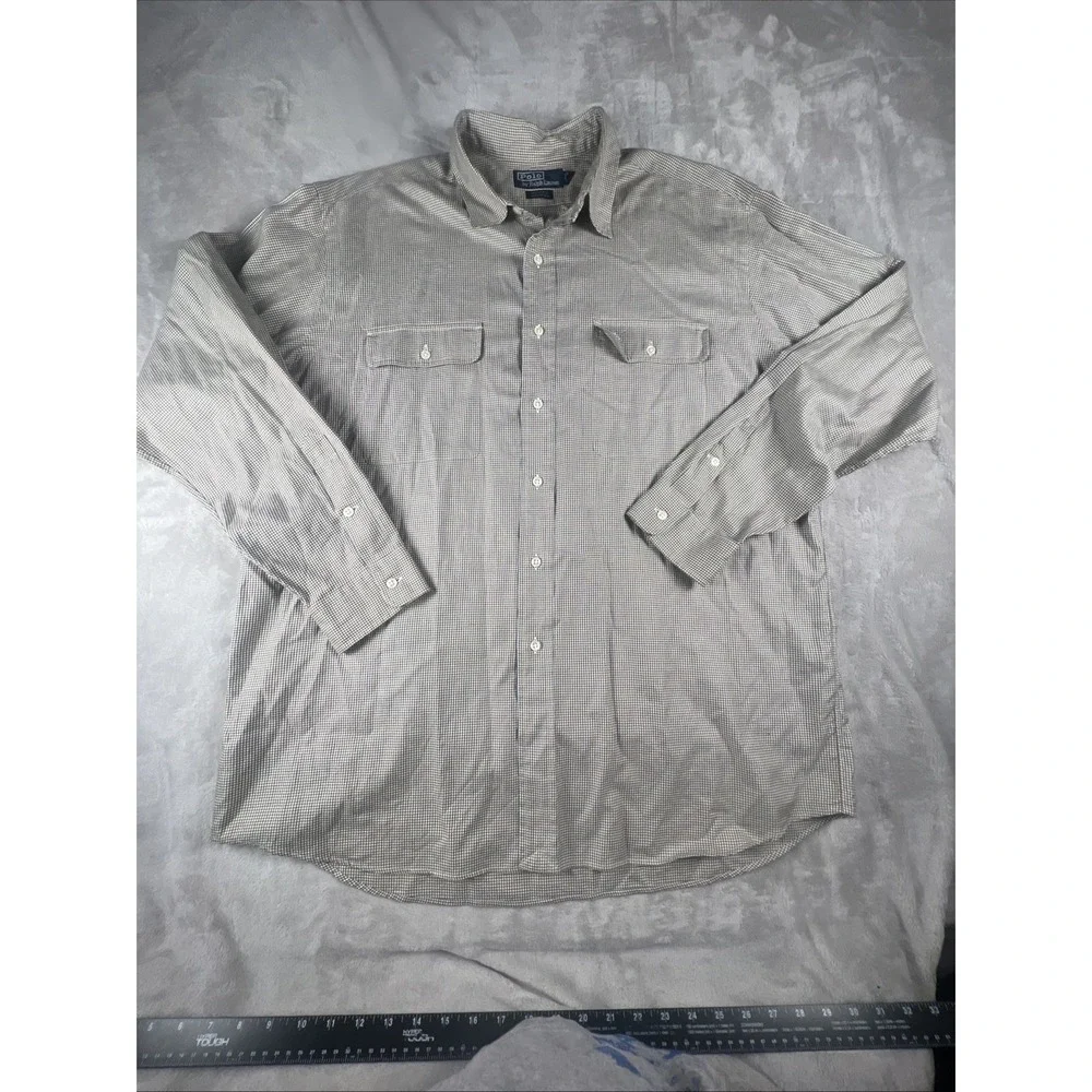 Polo Ralph Lauren Shirt Mens XL WhitfieldButton Up Houndstooth Brown 2 Pocket LS